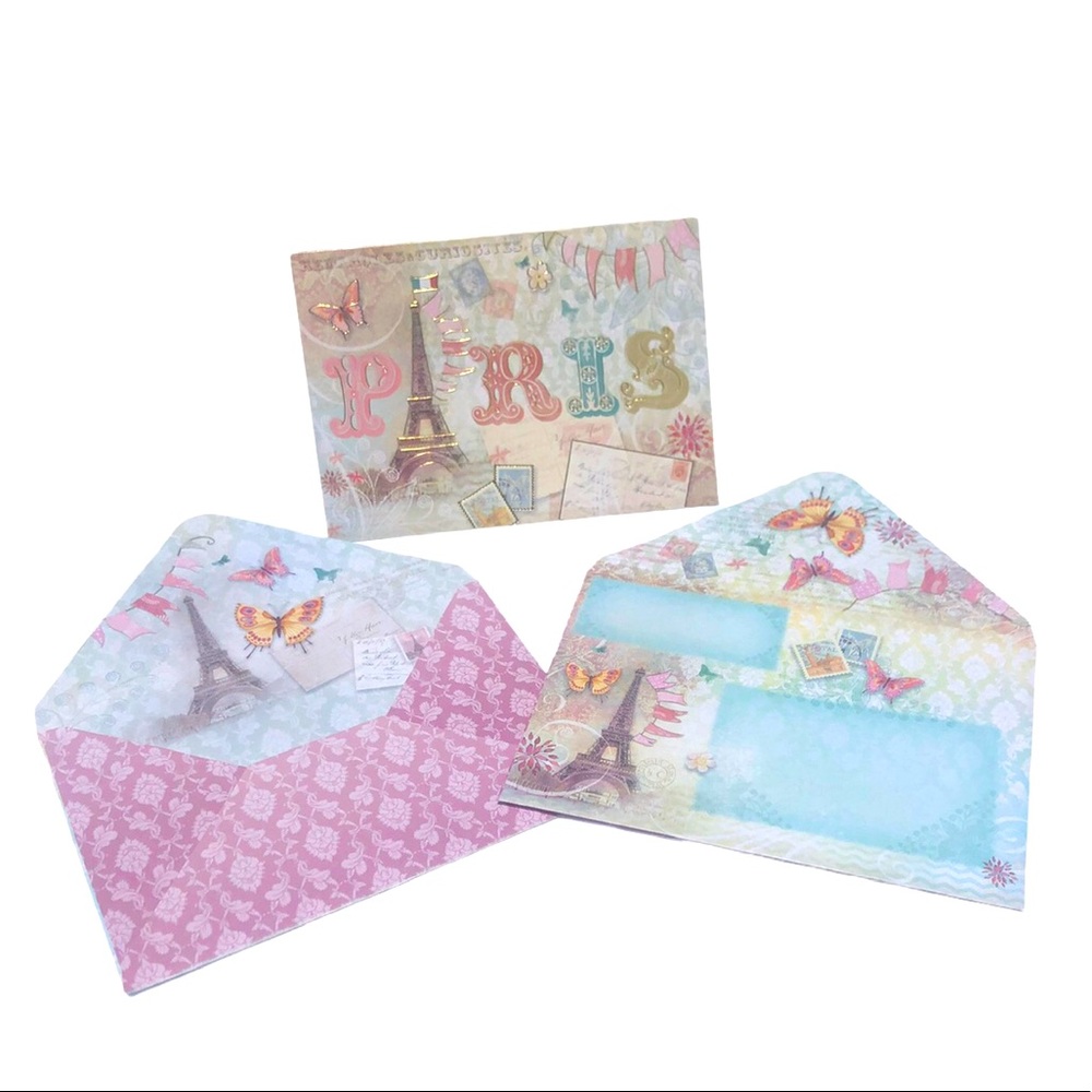 Pooch & Sweetheart One (1) Individual Butterfly Pink Paris Note Card (90122)